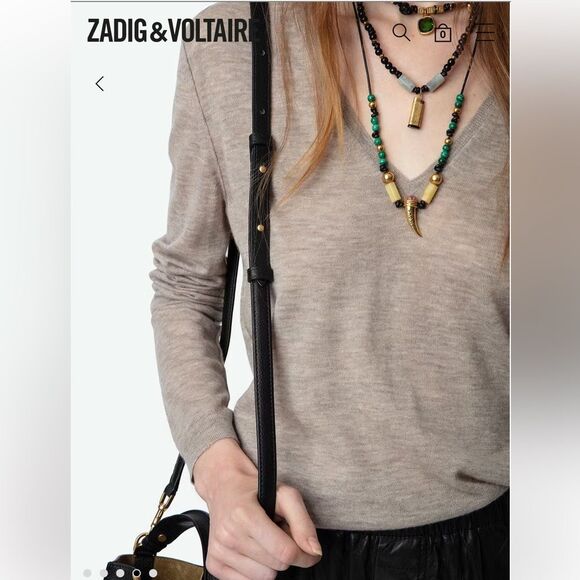$328 Zadig & Voltaire Rivy Cashmere Sweater in Latte NWT with FLAW - Picture 4 of 11